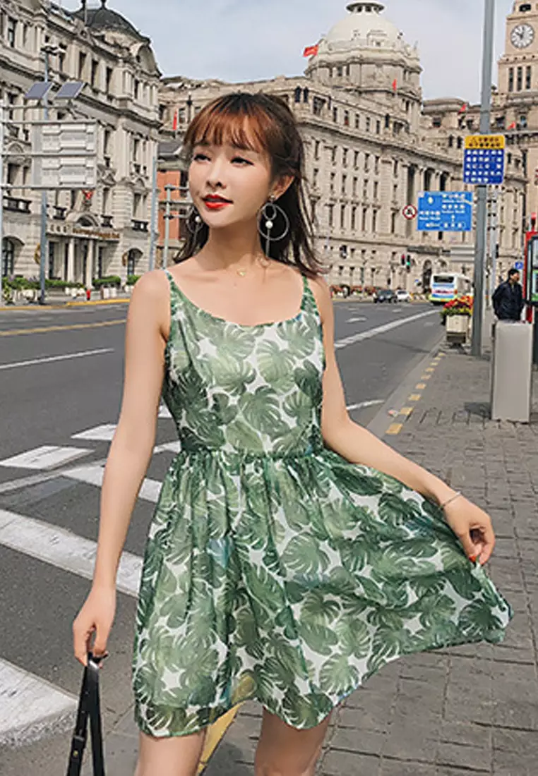 Buy Sunnydaysweety New Green Floral One Piece Dress A061222