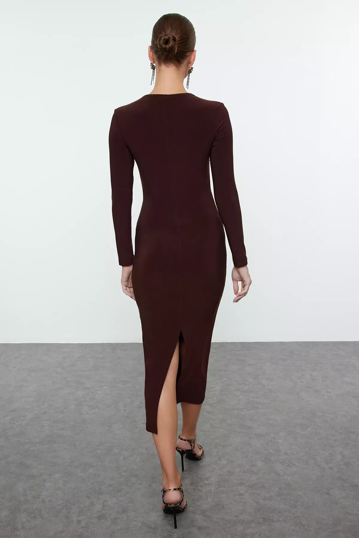 Brown Fitted Knitted Elegant Evening Prom Dress TPRAW25EL00026