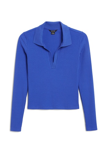 Monki blue Long Sleeved Collar Knitted Top 3B9C1AAFF52CE2GS_1