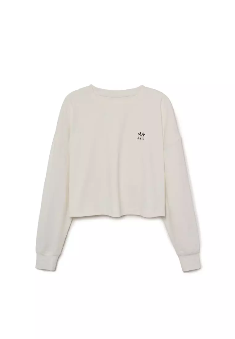 WOMEN'S BASIC ATHLEISURE MEDIUM LOGO LONG CROP SLEEVE T-SHIRTS NEW YORK YANKEES