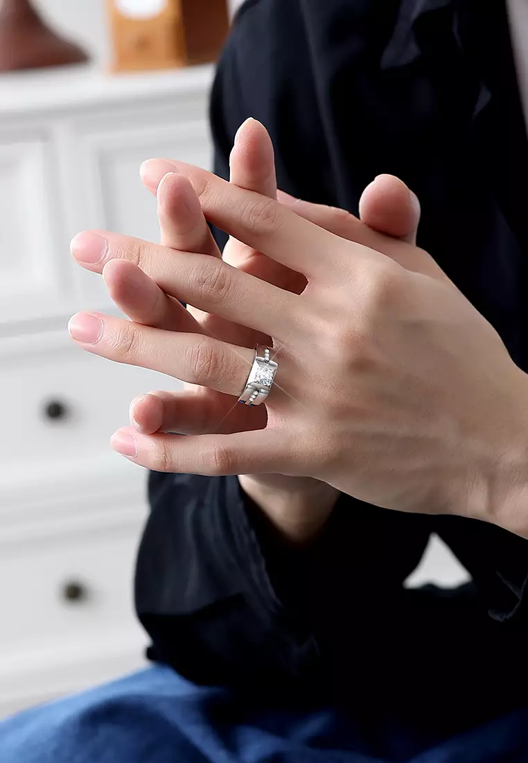 Cincin Pria Original R009 Berlian Perhiasan Cowok Original Fashion Tunangan Dilapisi Platinum Adjustable