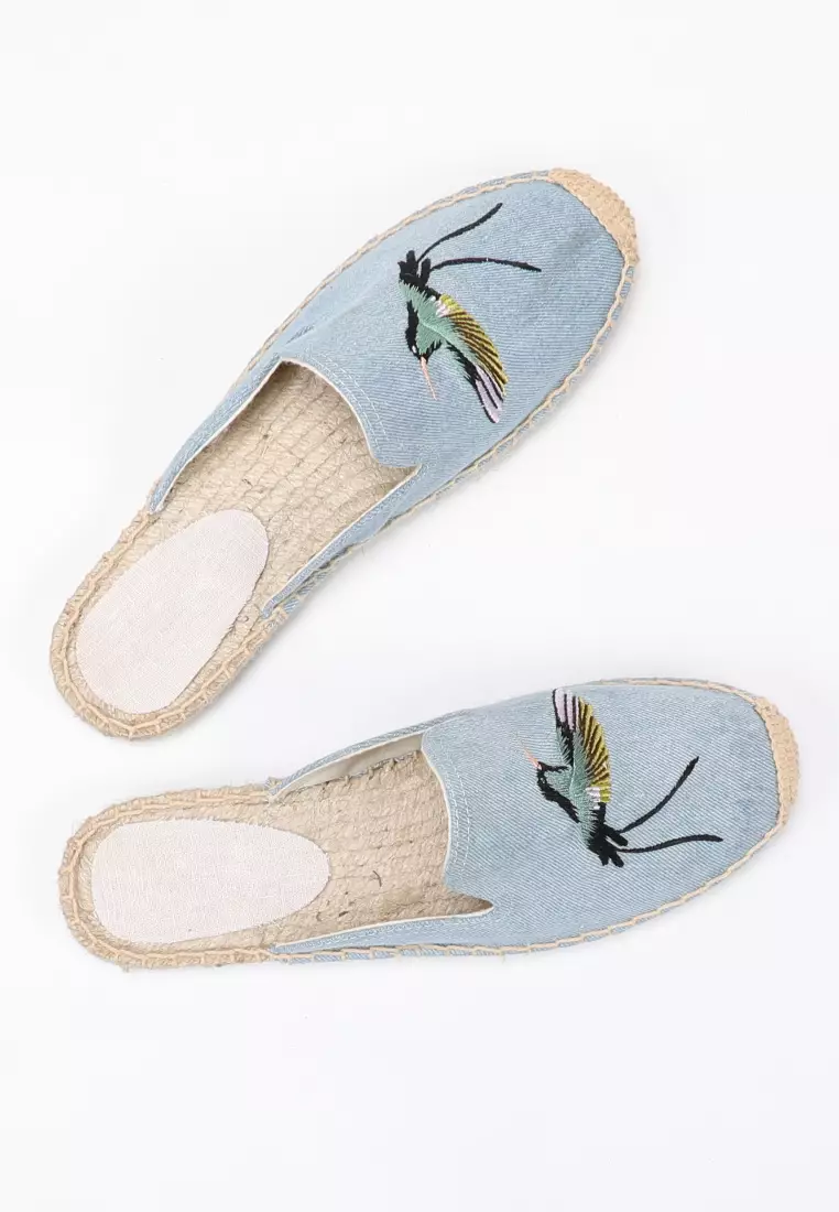 Embroidered Denim Mules HB013