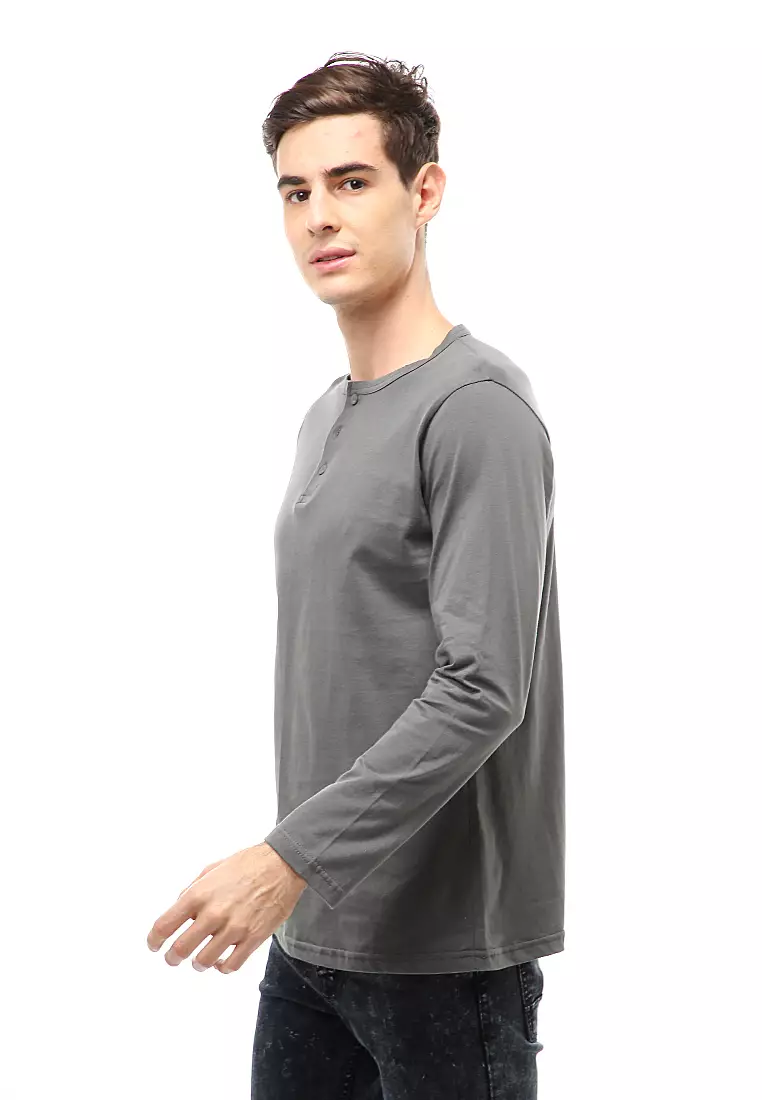 Jack T-Shirt Atasan Kasual Pria Model Kancing Plain Design Lengan Panjang Material Cotton ORIGINAL