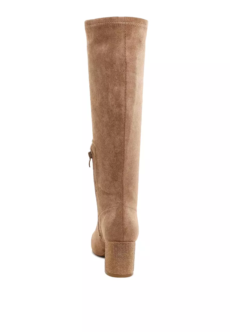 Sepatu Bot Selutut Microfiber Warna Camel