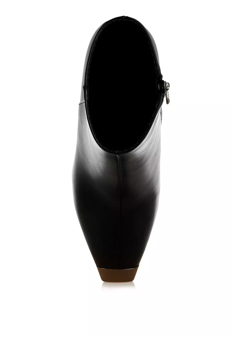 Metallic Cap Toe Faux Leather Boots in Black