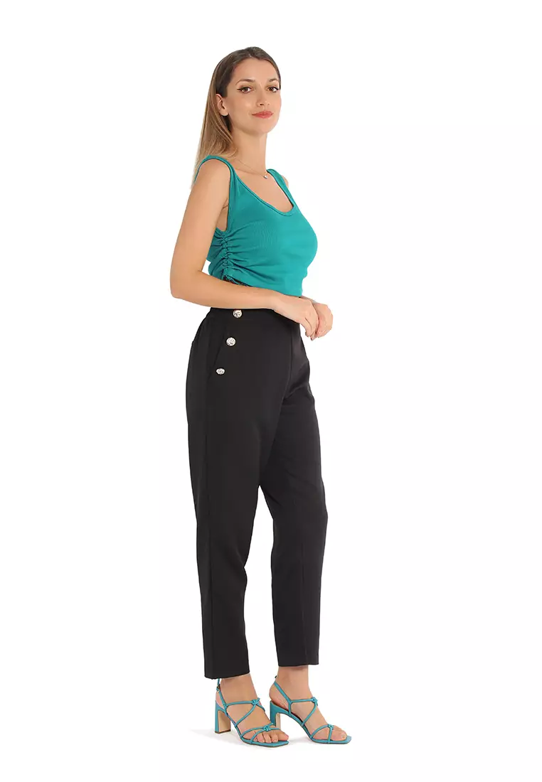 Green Ruched Crop Top