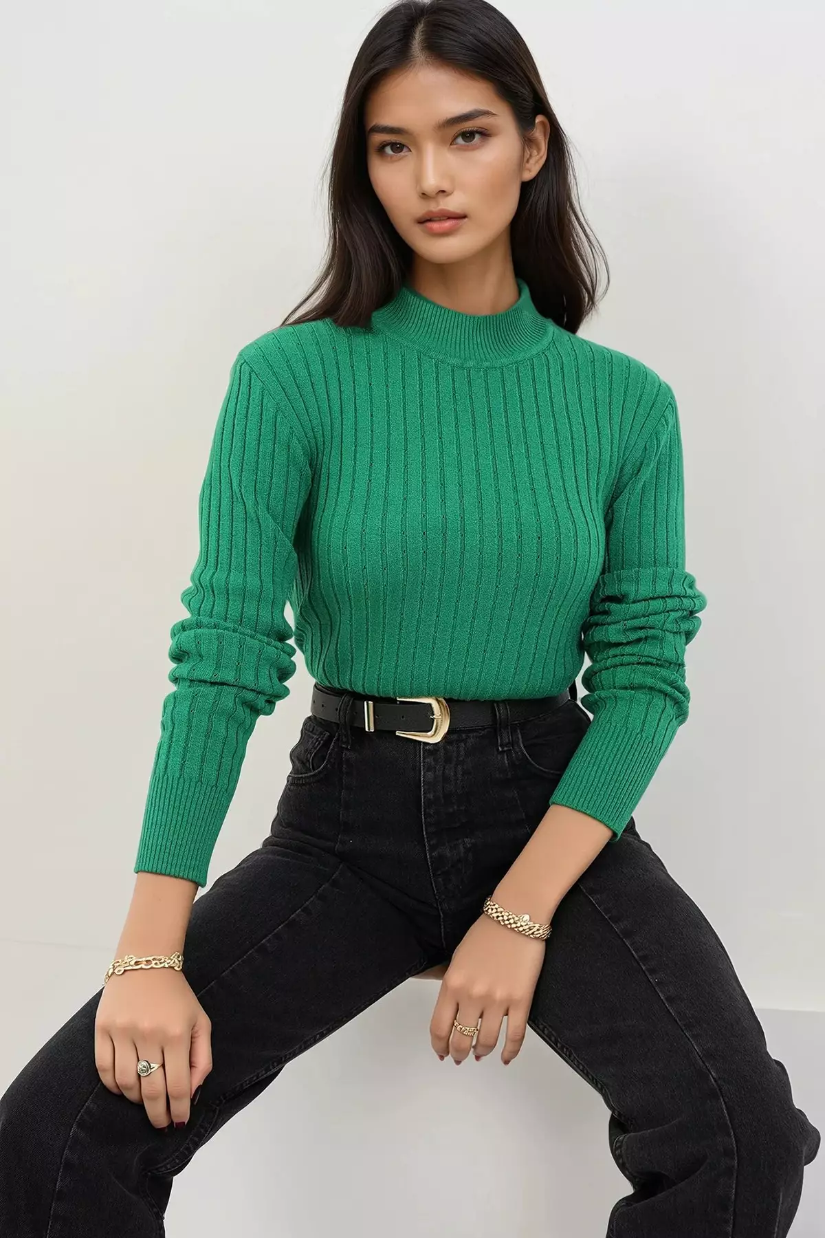 Alacati Green Stand Collar Knitwear Sweater Alc-X14858 2026 | Buy
