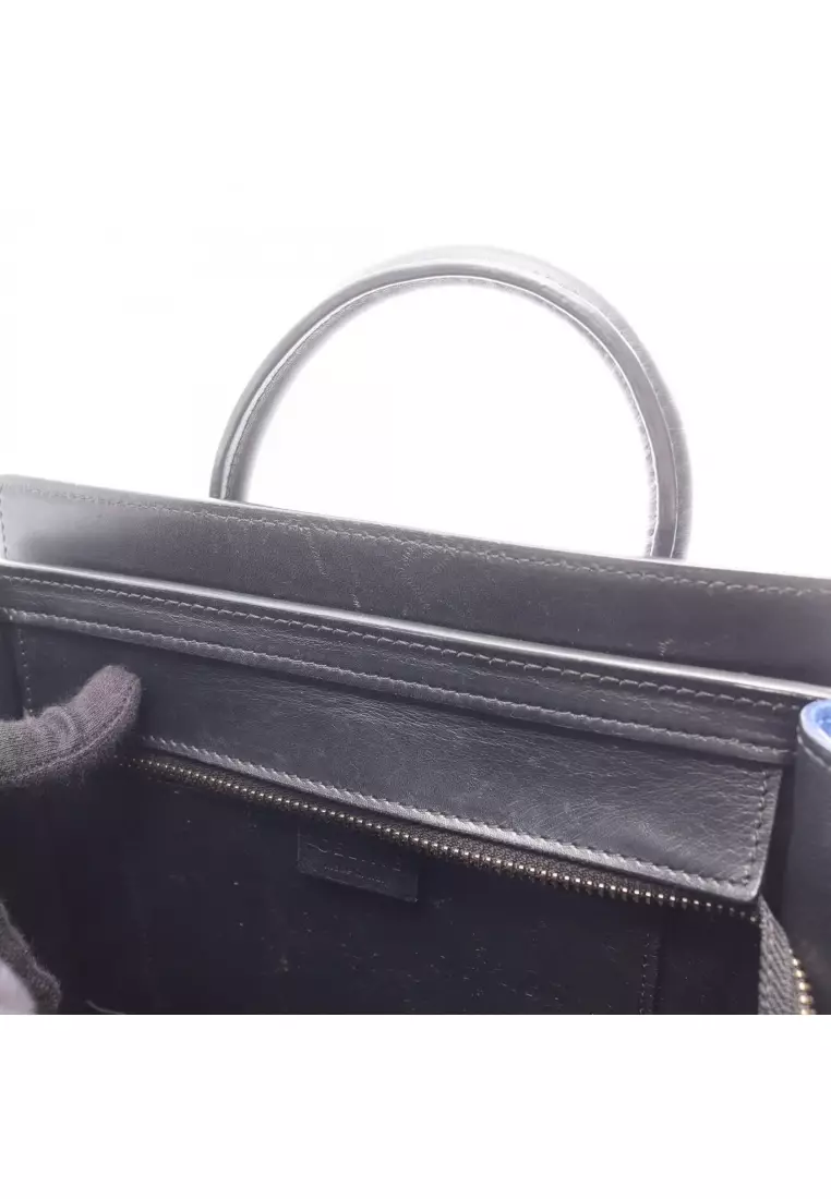 Pre-Loved Celine luggage nano shopper Handbag leather beige black blue 2WAY