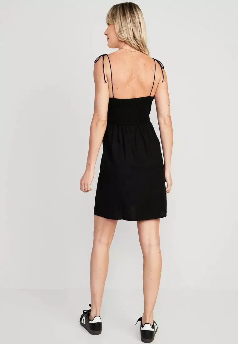 Fit & Flare Tie-strap Linen-blend Mini Dress