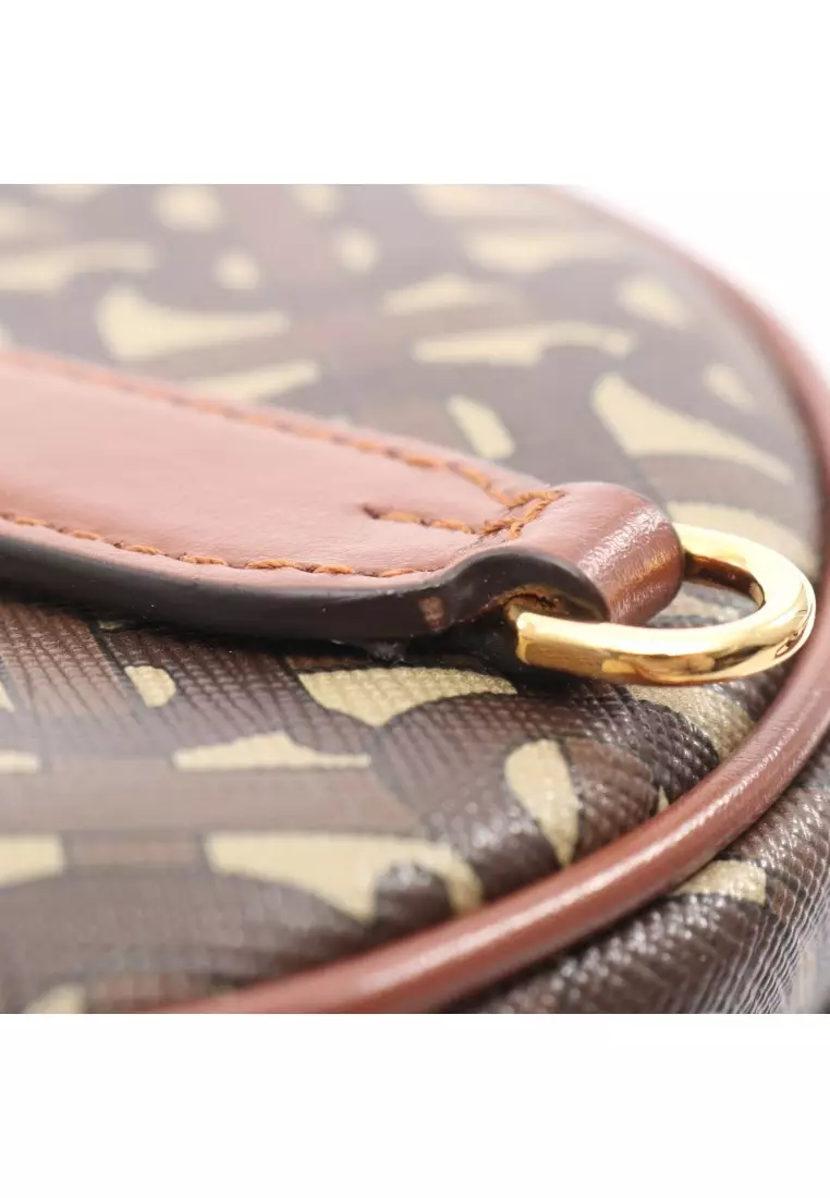 Pre-Loved Burberry TB monogram round Shoulder bag PVC leather beige Brown black