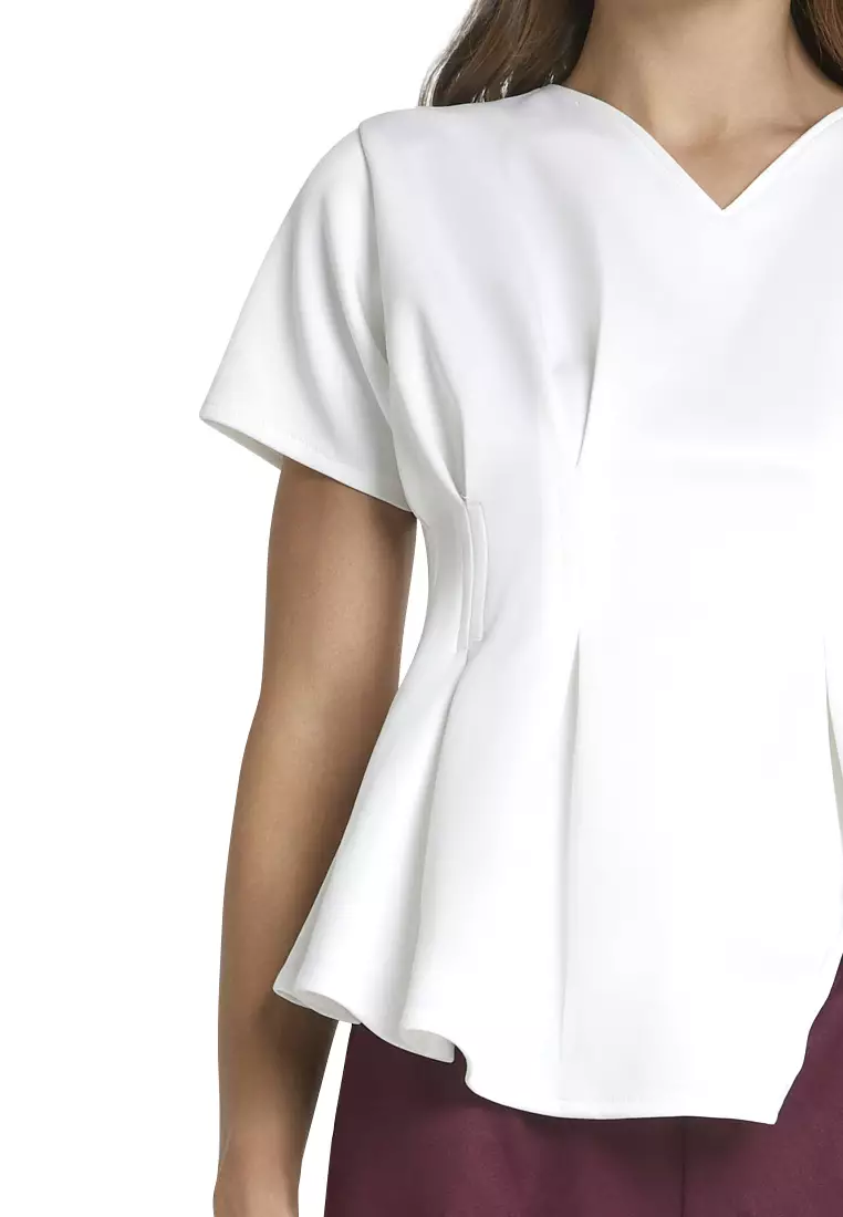 Callie Blouse Short Sleeve Motif Solid Atasan Wanita Casual - Putih