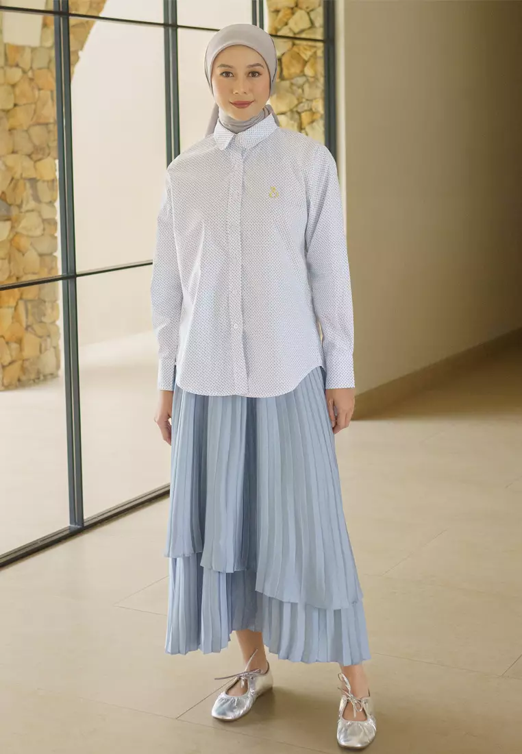 Jenna and Kaia - Athaya Top Blue Dot - Kemeja Wanita Lengan Panjang