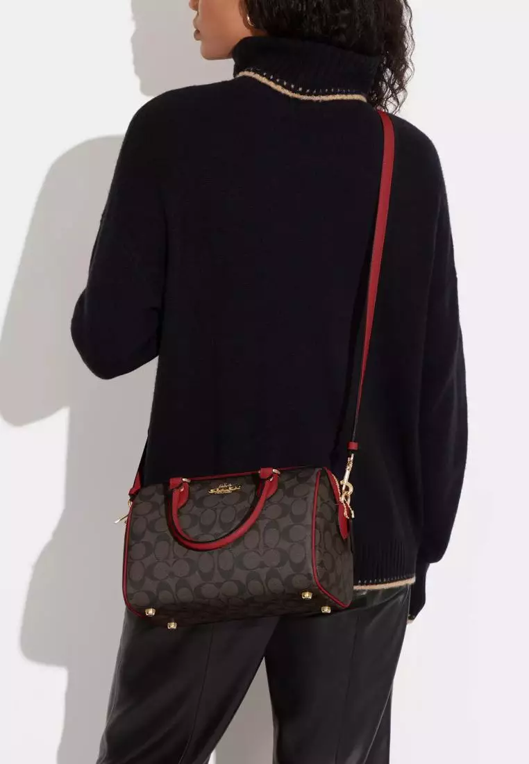 Coach Rowan Satchel In Signature Canvas Brown Bright Violet