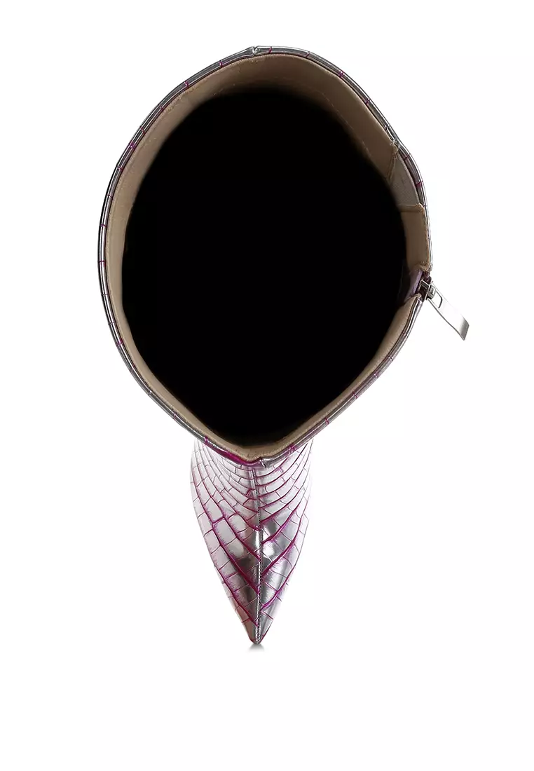 Sepatu Bot Panjang Croco Metalik dalam Warna Pink