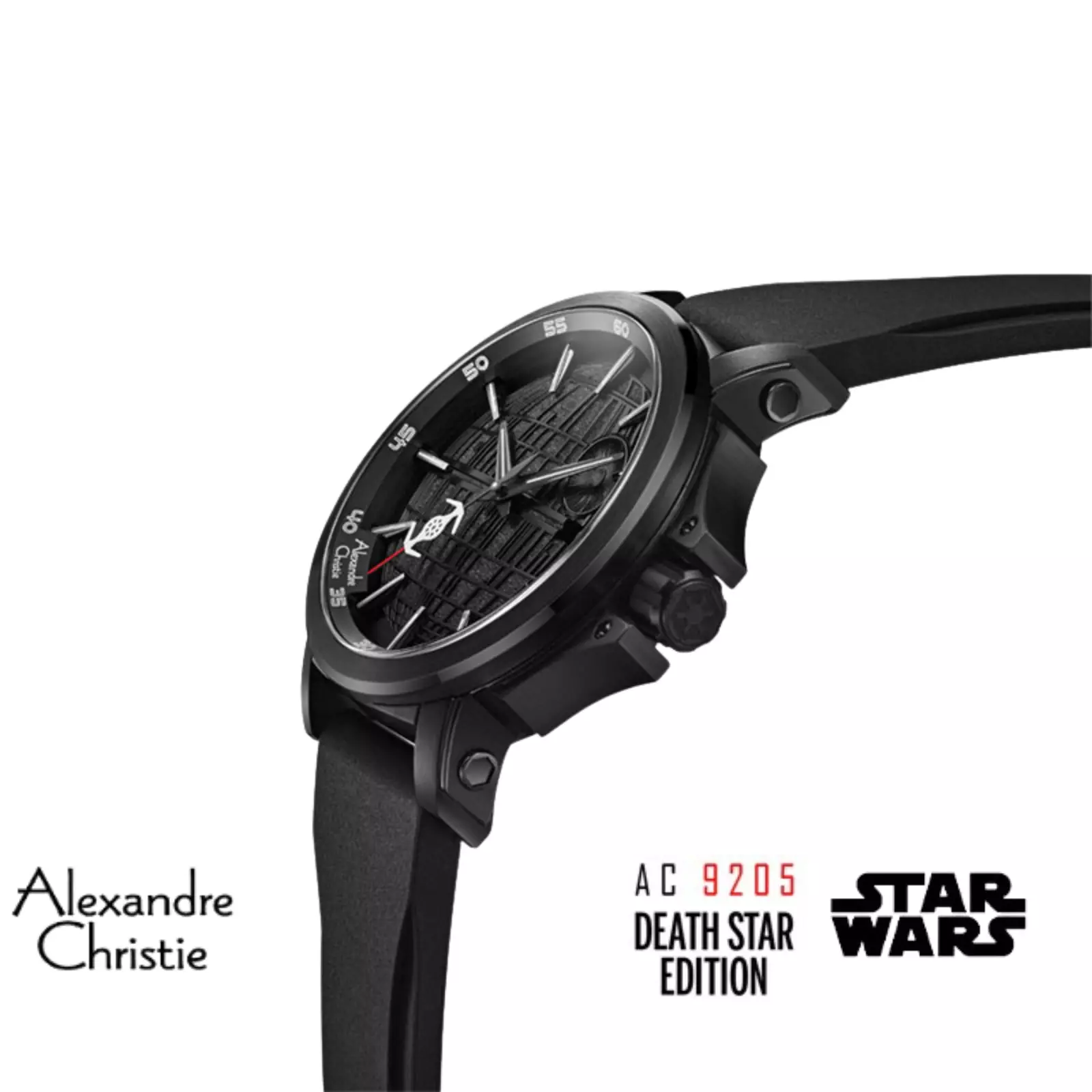 Jam Tangan Pria Alexandre Christie X Star Wars AC 9205 MA RDS-1 Darth Star Edition Black Rubber Limited Edition