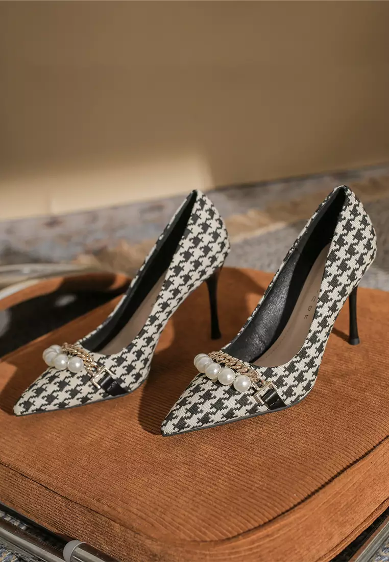 Buy Twenty Eight Shoes 9CM Pearl Embellished Houndstooth High