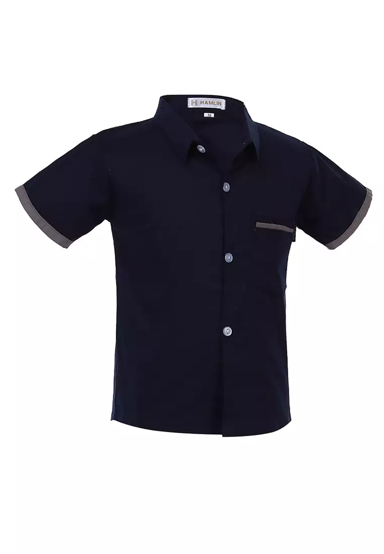 Juste Kemeja Formal Anak Laki-laki Motif Polos Kids Shirt Short Sleeve Material Cotton ORIGINAL - Navy