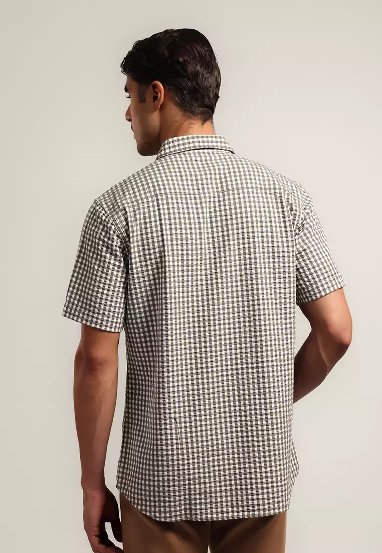 MOC - Kemeja Kotak-kotak Pria Lengan Pendek Brad - Olive