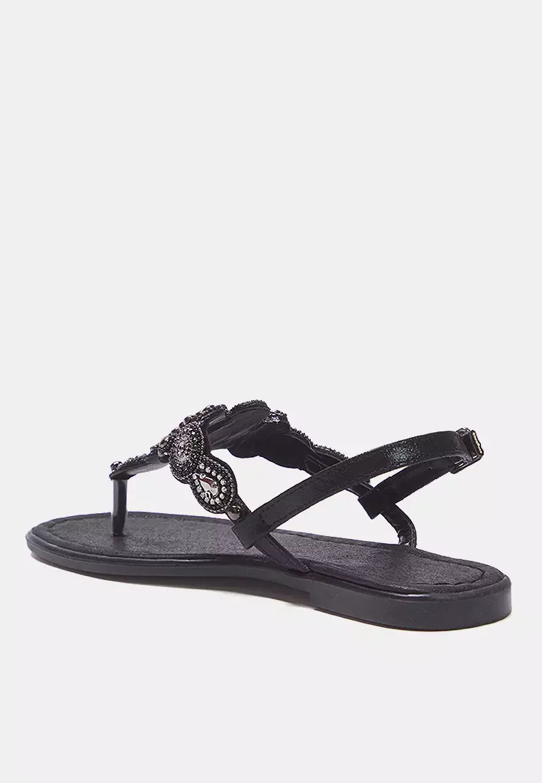 Black Stone Accessory Ankle Strap Flip Flops Women's Stylish Sandals Takss25Sd00005
