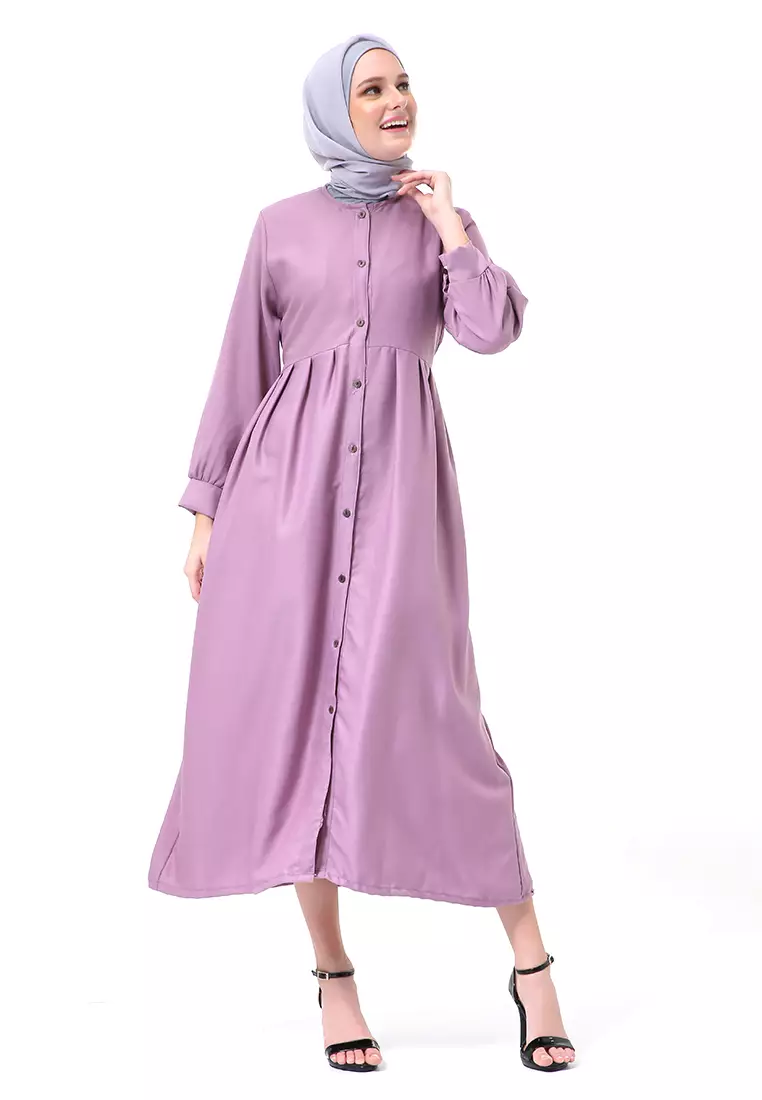 Kiyah Dress Button Muslimah Atasan Wanita Long Sleeve Premium Quality - Lavender