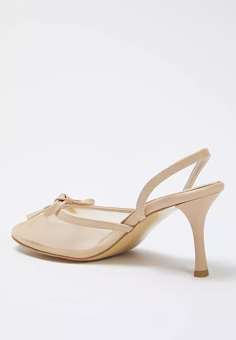Nude Bow Mesh Thin Heels