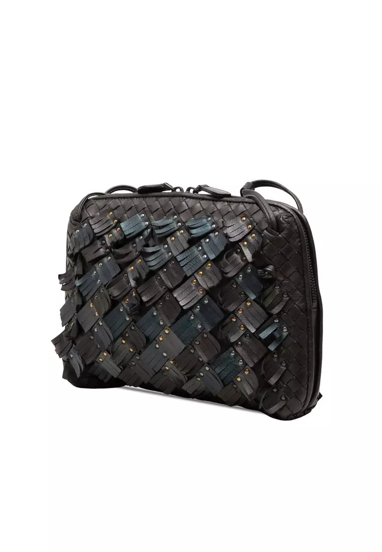 Pre-Loved Bottega Veneta Metallic Multicolor Nappa Intrecciato Fringe Studded Nodini Crossbody