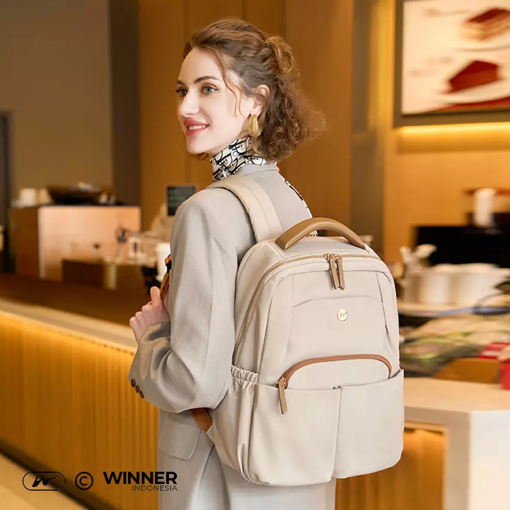 WINNER Tas Ransel Laptop 15,6 inch Oxford Anti-Air Backpack Korean Style (T14-004) Warna Khaki-15-inch