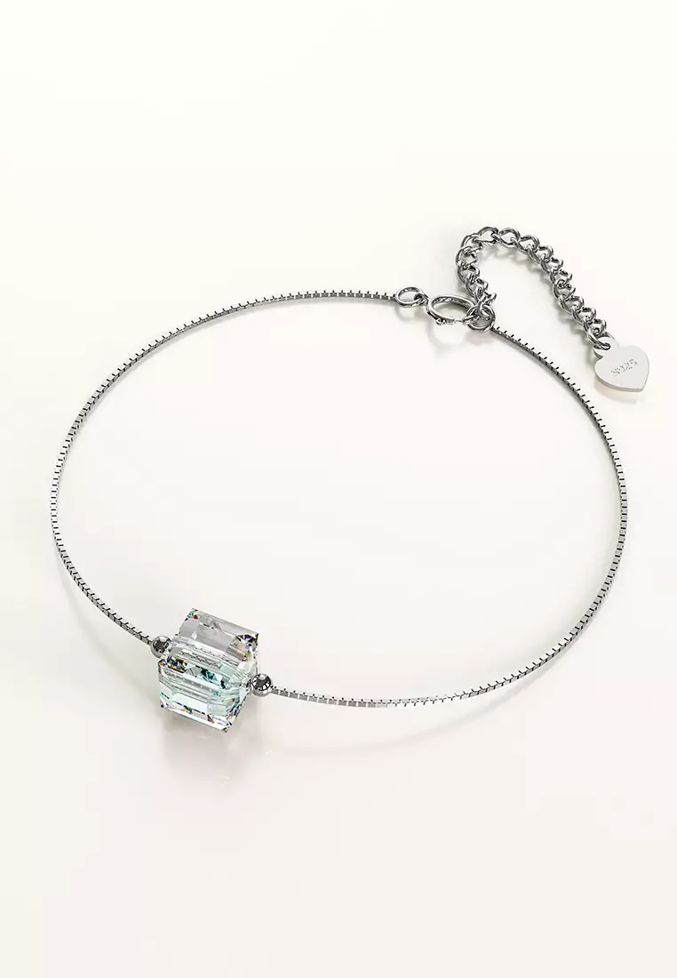 Solid 925 Sterling Silver Cubic Single Stone White Gold Filled Bracelet Embellished with Crystals from SWAROVSKI®