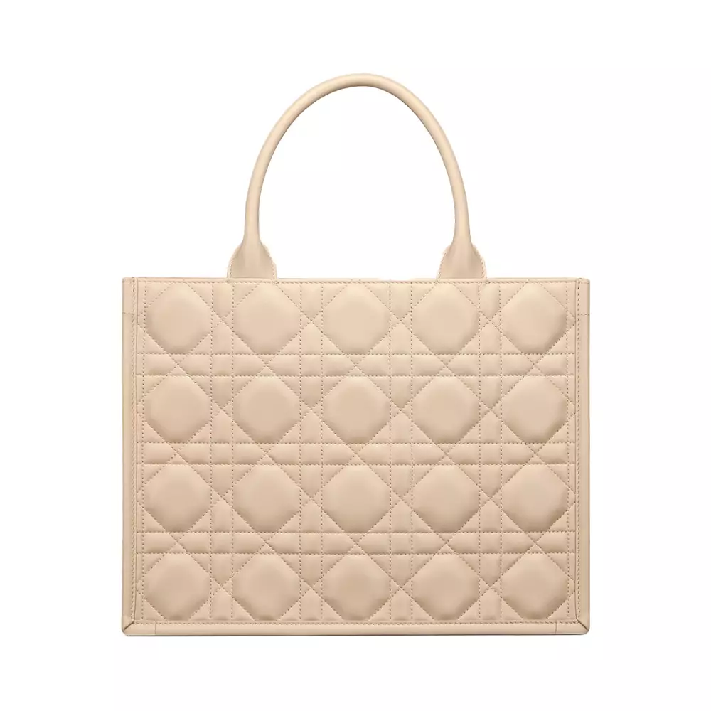 Medium Book Tote Macrocannage Calfskin Powder Beige