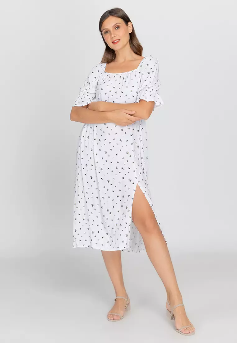 Brava Square Neck High Slit Dress