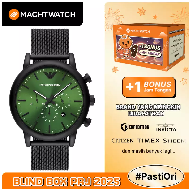 Jam Tangan Pria Emporio Armani Chronograph AR11470 Luigi Green Dial Black Mesh Strap