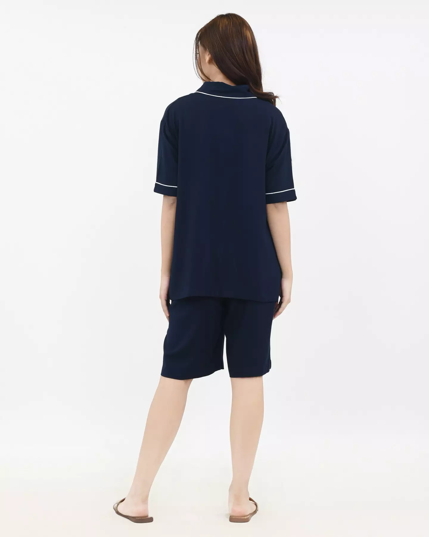 Setelan Piyama Katun Wanita Keisha [BIRU NAVY] SIZE L-XXL Baju Tidur Short Sleeve Short Pants Plain Sleepwear