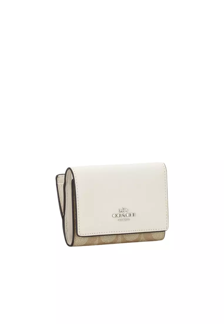 Coach Micro Wallet Signature Canvas In Light Khaki Chalk CM761