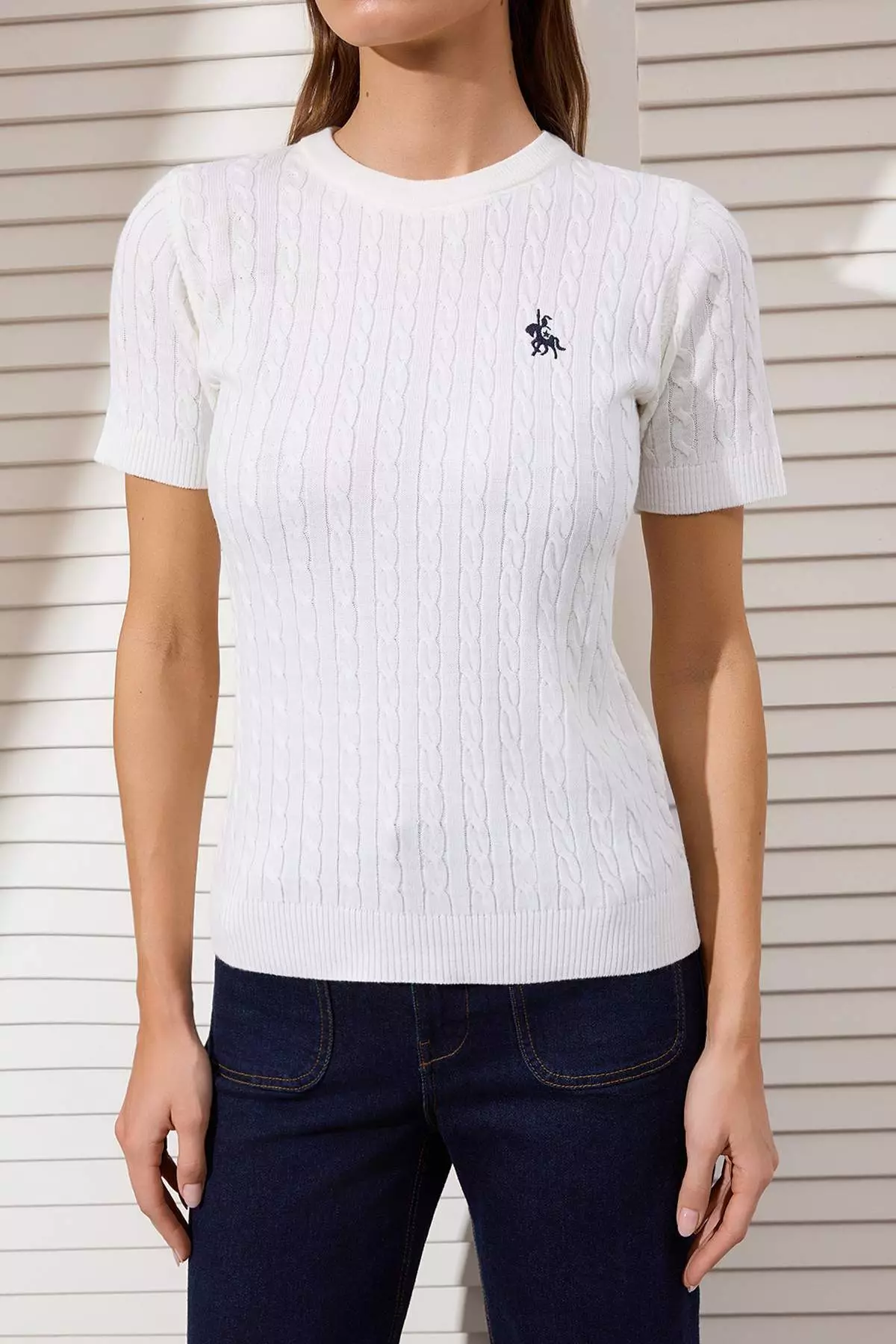 Ecru Horse Embroidered Hair Knitwear Blouse Twoss26Bz137