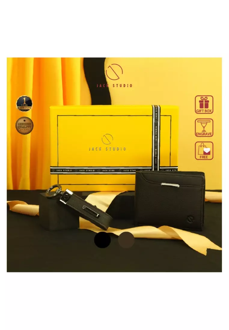 Men's Exclusive Leather ID Coin Wallet Keychain Gift Set JWC 41056