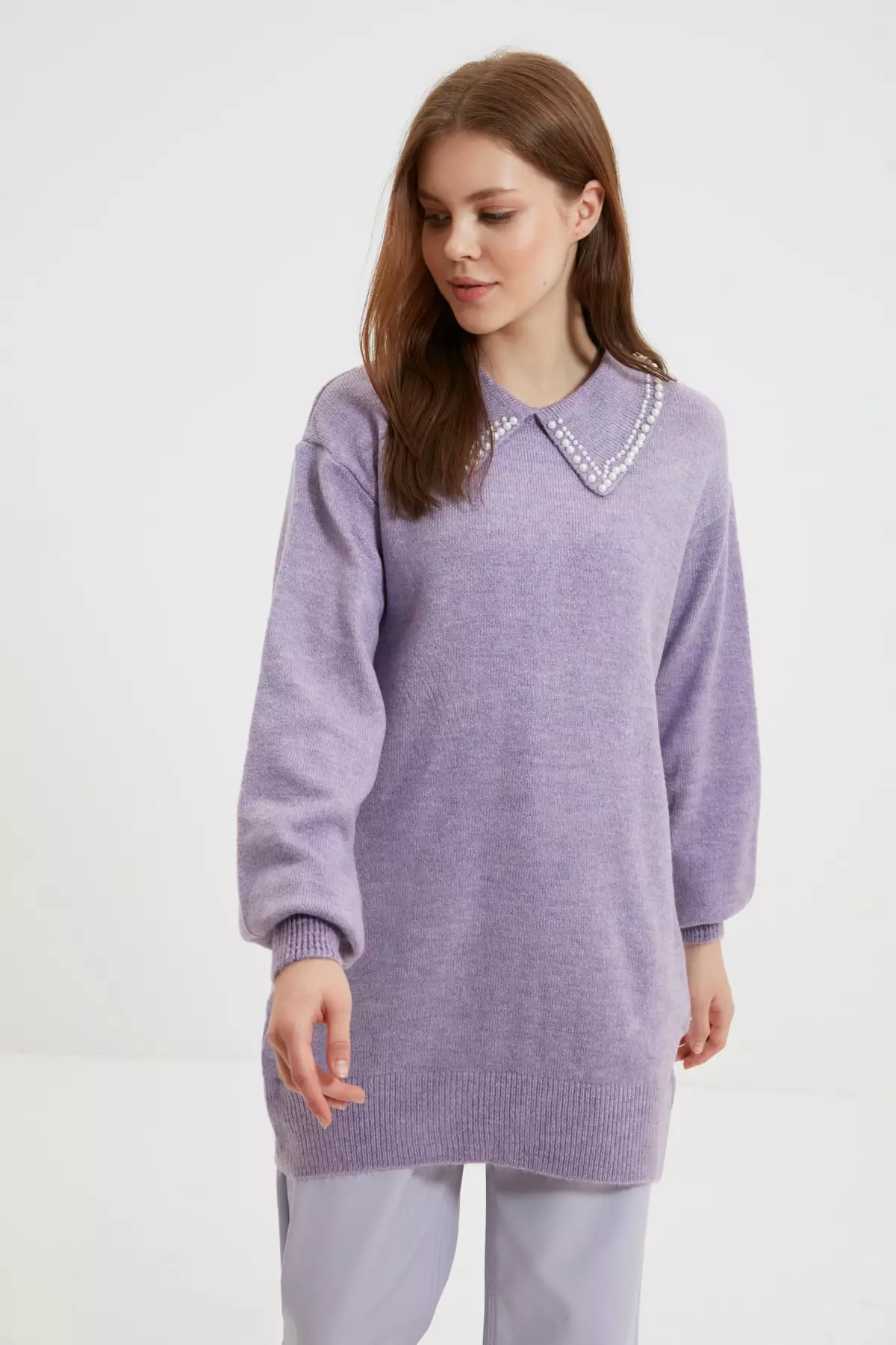 Buy Trendyol Lilac Baby Collar and Pearls Soft Knitwear Sweater
