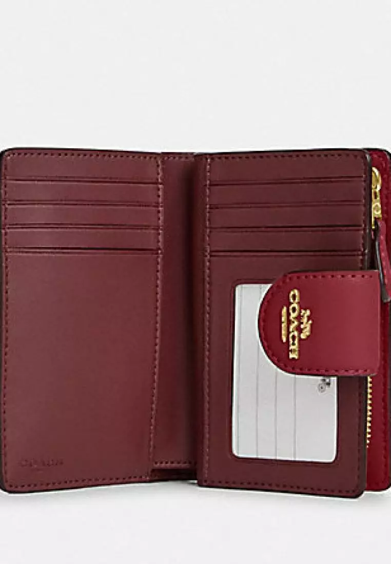 Coach Medium Corner Zip Wallet With Signature Leather Cherry