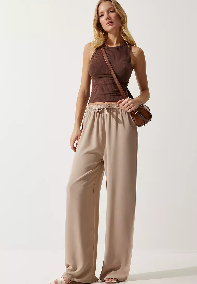 Cotton Elastic Wide Leg Pants