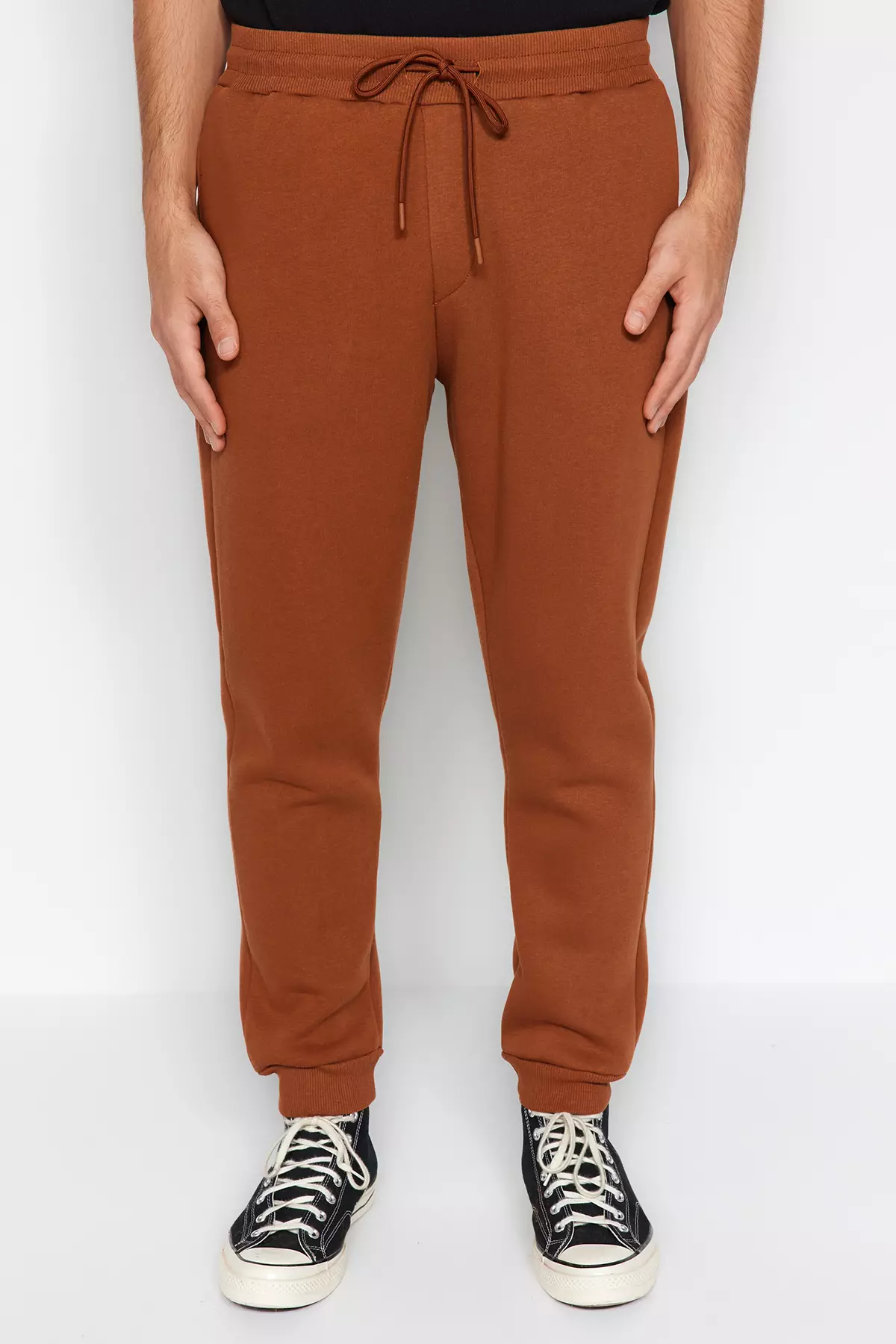 Men's Brown Men's Regular/Normal Fit Fleece Inner Letter Embroidered Sweatpants