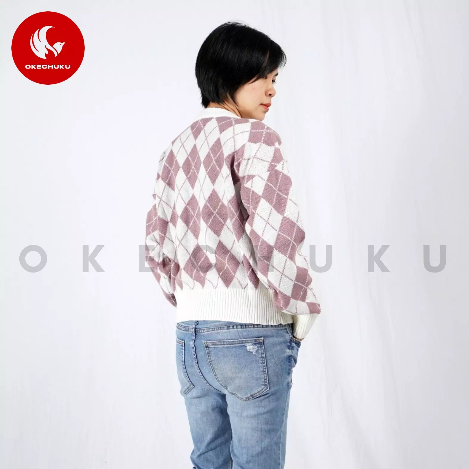WINDY Cardigan Rajut Wanita Motif Kotak Knit Cardigan Korean Style - NILA