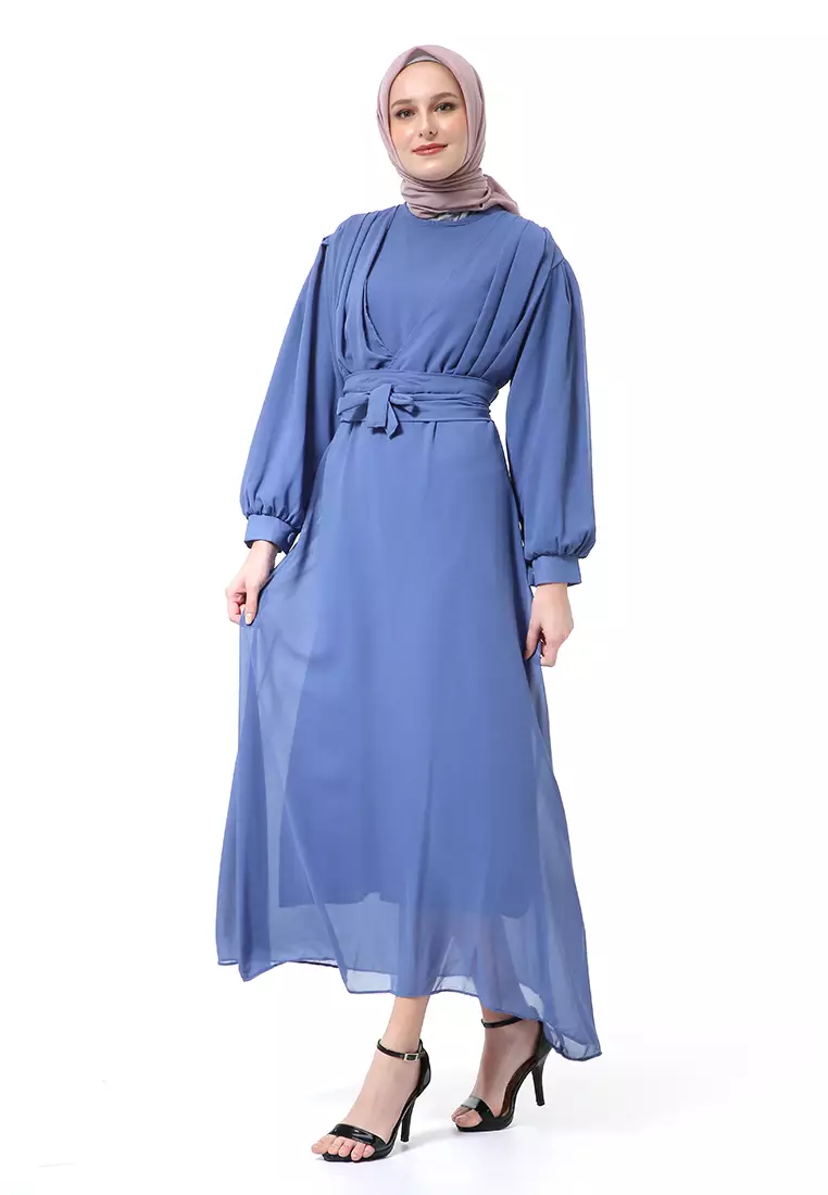 Alika Gamis Dress Long Sleeve Wanita Muslimah High Quality Premium - Blue