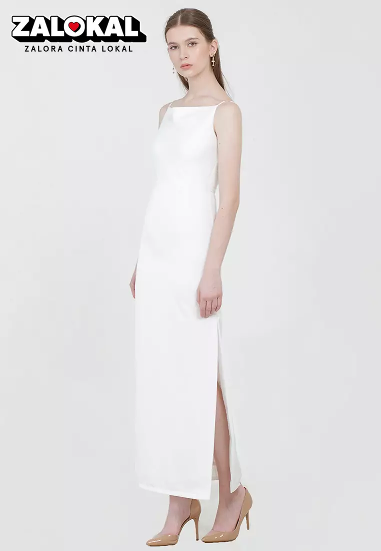 Drapery Maxi Slit Dress in White