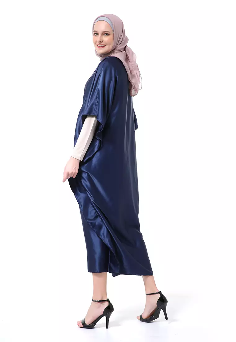 Illona Kaftan Dress Premium Fashion Muslimah Motif Polos Regular Fit - Navy