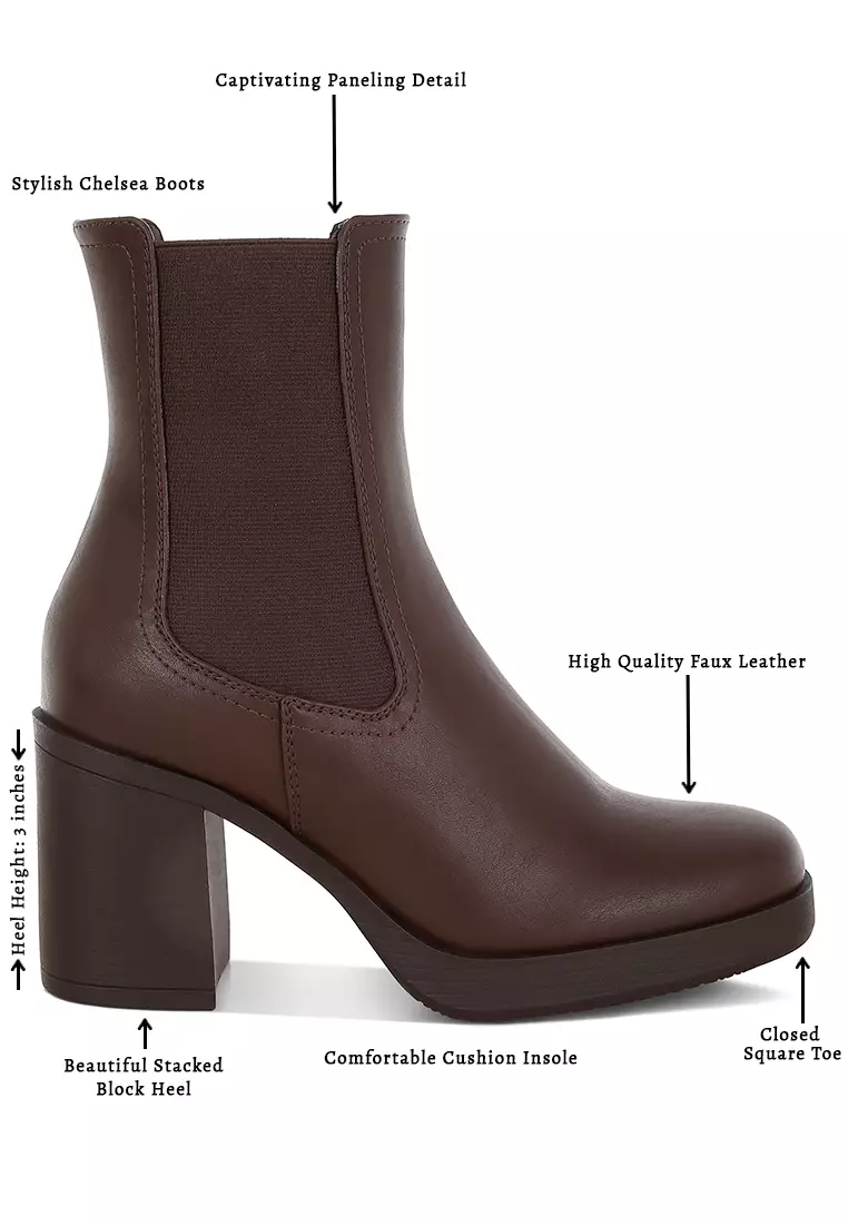 Faux Leather Chelsea Boots In Brown