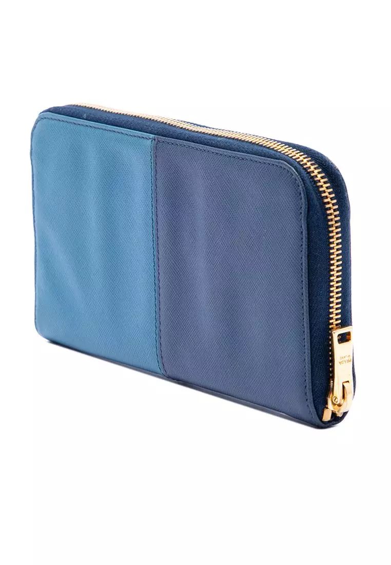 Pre-Loved Prada Bicolor Saffiano Bow Zip Long Wallet
