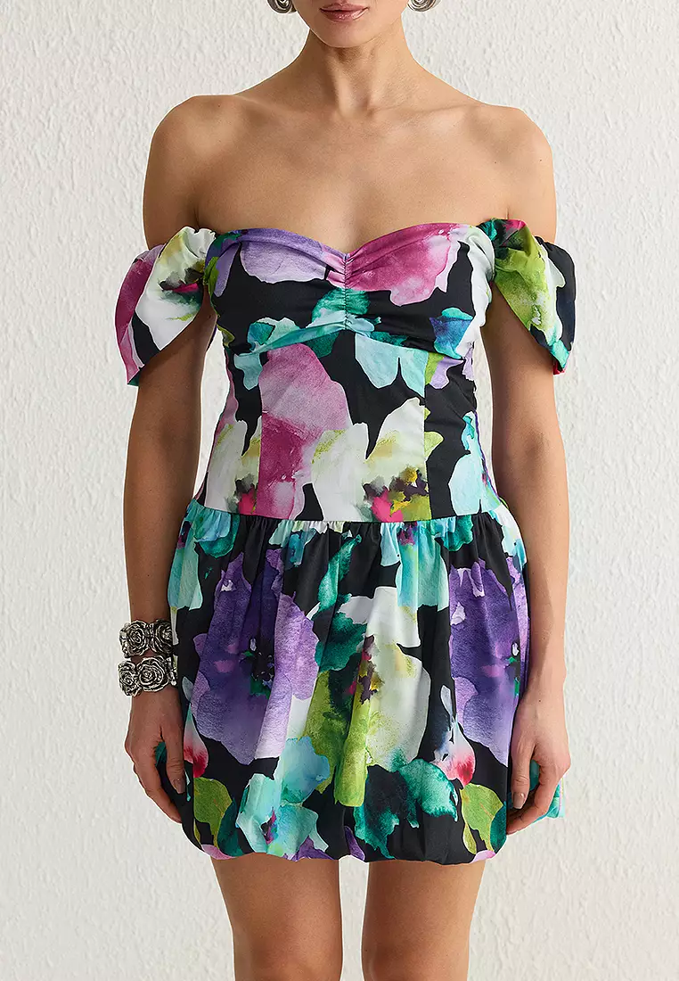 Carmen Collar Floral Mini Dress