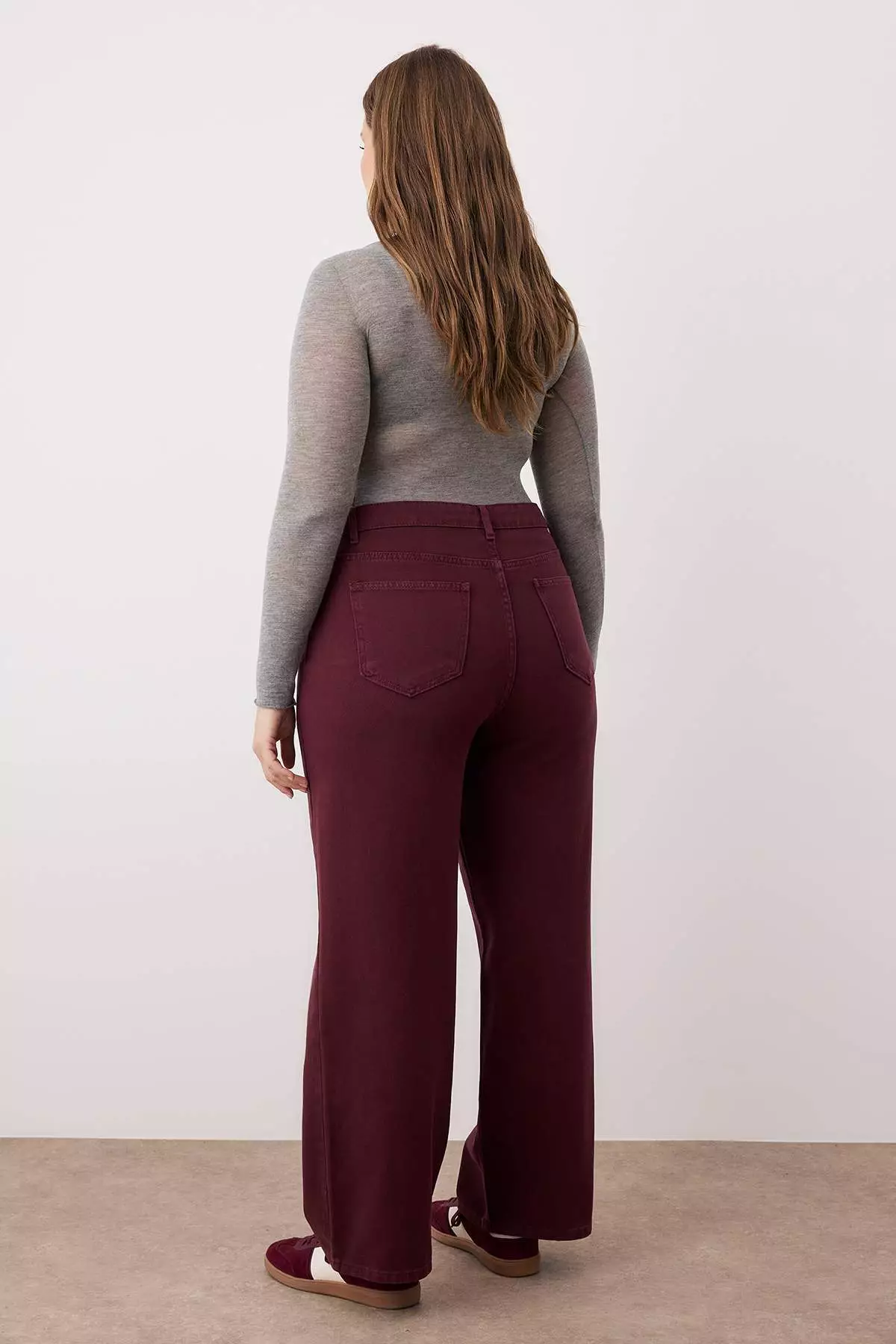 Burgundy High Waist Wide Leg Plus Size Wide Leg Jeans