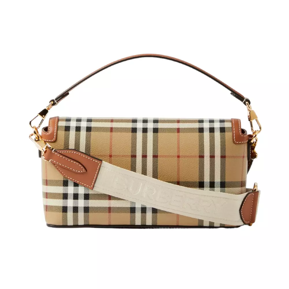 Jual Burberry Burberry Check Canvas and Leather Top Handle Note ...