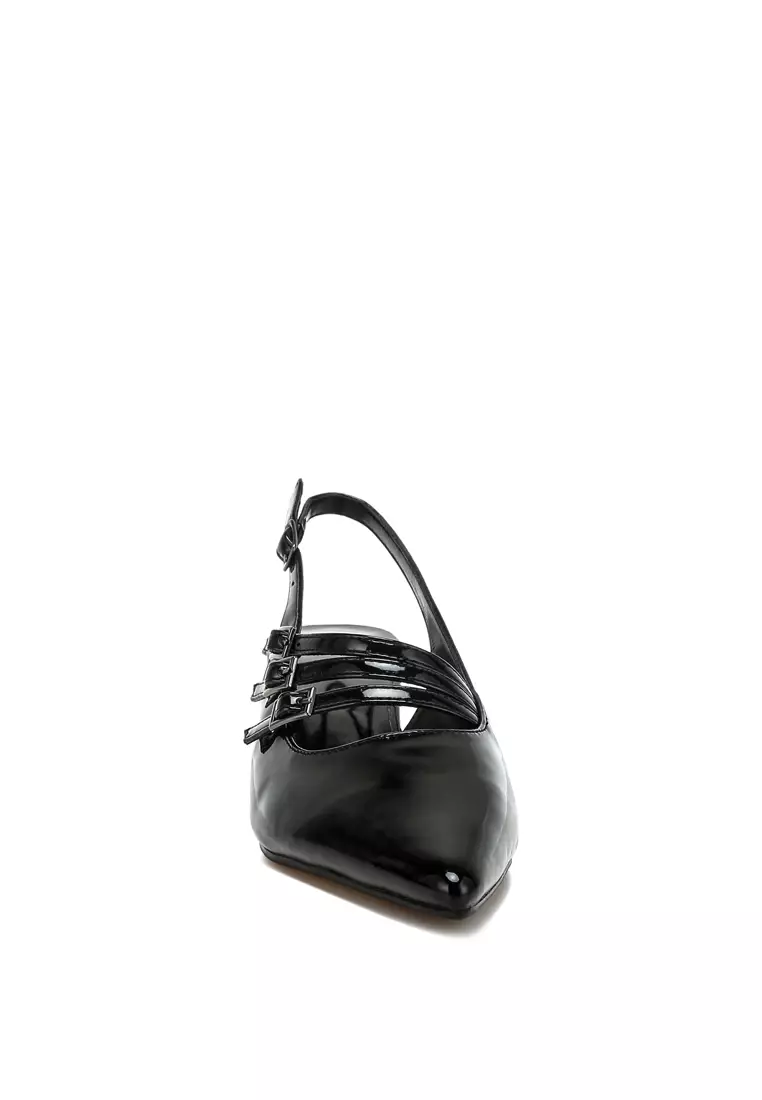 Sandal Slingback Tali Tiga Warna Hitam