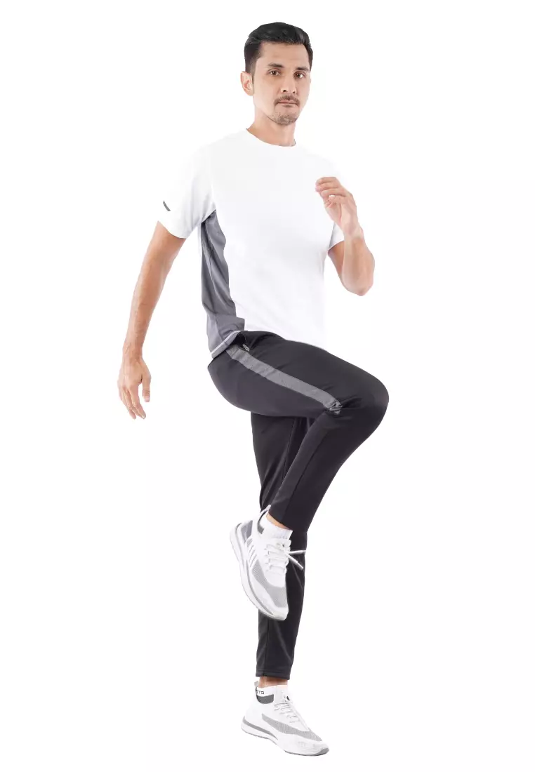 Tiento Setelan Olahraga Kaos Lari Dry Fit Short Sleeve Xlite White Lengan Pendek Baju Running Celana Panjang Training Gym Fitness Sport Extra Lite Black